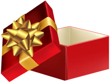 a red box with a gold bow