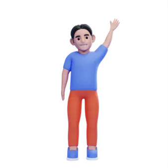 a cartoon character in a blue shirt and orange pants