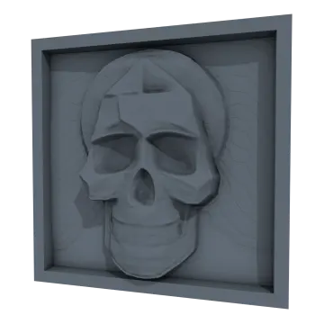 a 3d model of a skull in a black frame