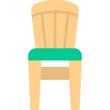 a wooden chair with green seat