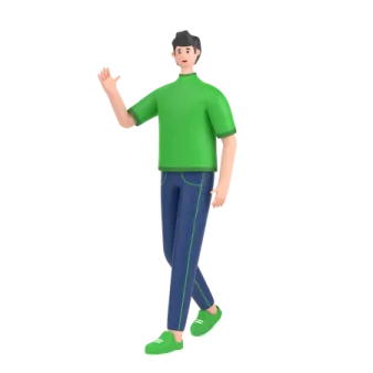 a man in a green shirt and blue pants