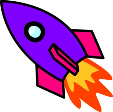 a cartoon rocket with an orange flame coming out of it