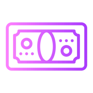 a pink icon of two dollar bills
