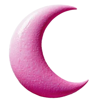 a pink crescent on a white background