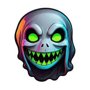a cartoon character with green eyes and a scary smile