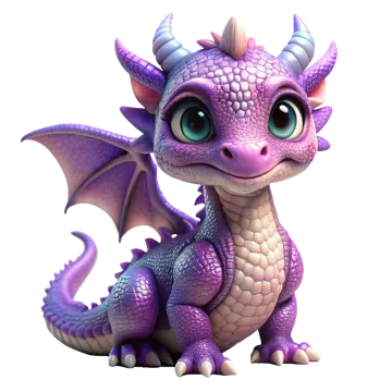 a cute purple dragon sitting on the ground