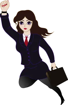 a woman in a suit and tie is jumping