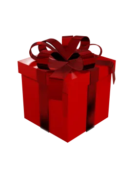 a red gift box with a bow