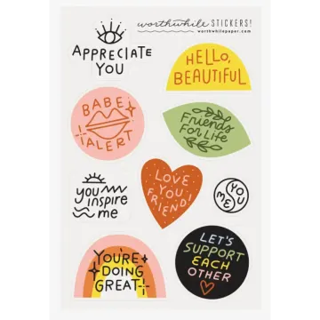 a set of stickers with different phrases