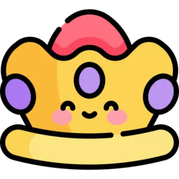 a yellow crown with purple and red hair