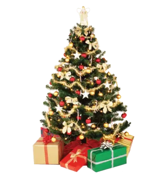 a small christmas tree with presents around it