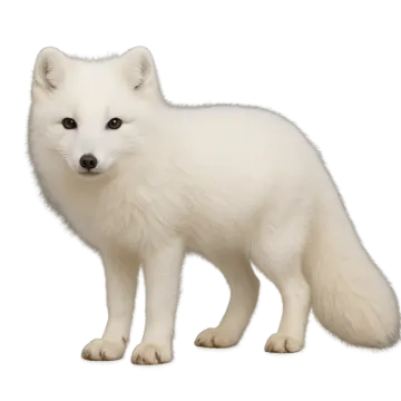 a small white fox standing on a white surface