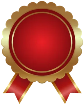 a gold medal with red ribbon