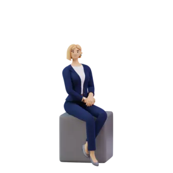 a woman sitting on top of a cube
