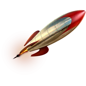 a red and gold rocket flying through the air