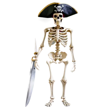 a skeleton with a pirate hat holding a knife