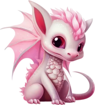 a cute little dragon with pink hair and big eyes