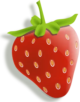 a red strawberry with green leaves on it