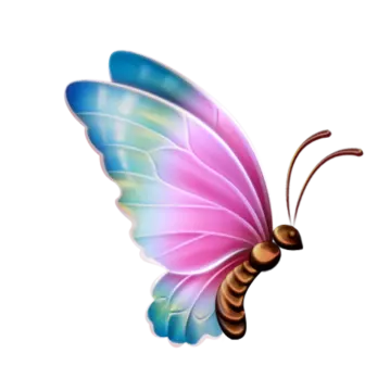 a pink and blue butterfly on a white background