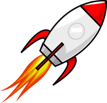 a cartoon rocket flying in the air