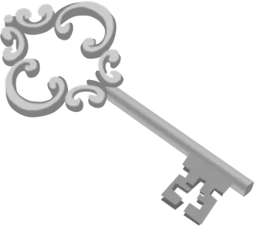 a silver key with a white background