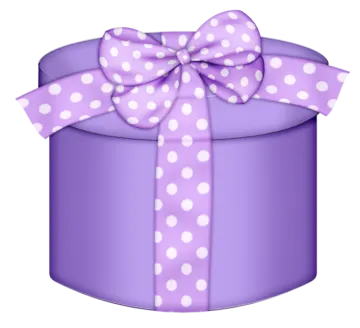 a purple gift box with white polka dots on it