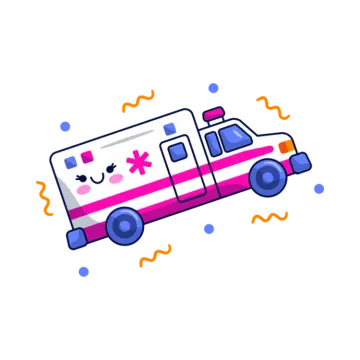 an ambulance with a smiley face on it