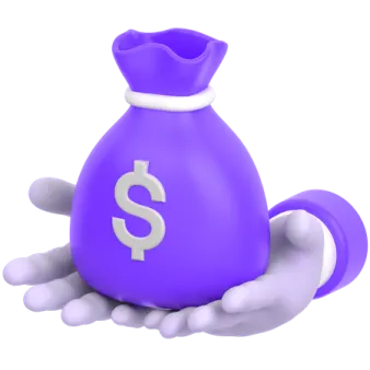 a purple bag with a dollar sign on it