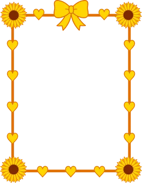 a frame with sunflowers and hearts