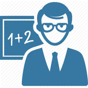 a man with glasses in front of a blackboard