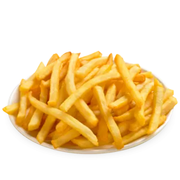 a plate of french fries on a white background