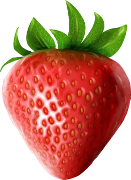 a red strawberry with green leaves on top