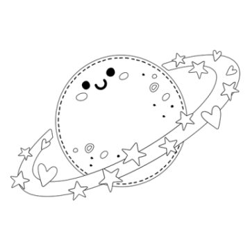 a black and white drawing of a planet with stars