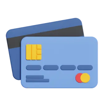two credit cards, one blue and one yellow