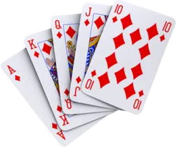 four playing cards on a white background