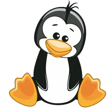 a cartoon penguin with hearts on its feet