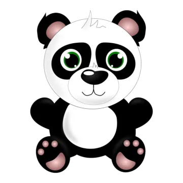 a panda bear with green eyes sitting down
