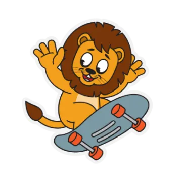 a cartoon lion riding on a skateboard