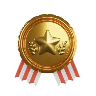 a gold medal with a red ribbon around it