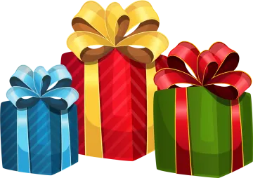 three gift boxes with bows and ribbons