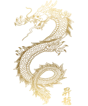 a gold dragon on a white background
