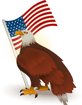 an eagle holding the american flag