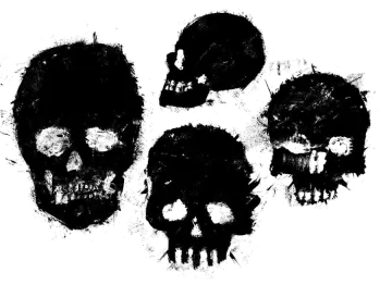 a black and white image of skulls on a white background