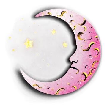 a pink moon with gold stars on it