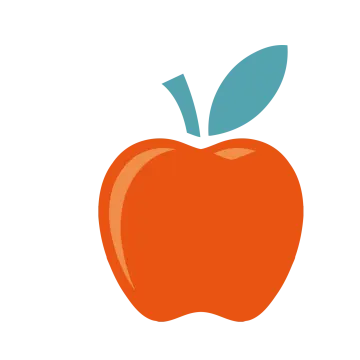 an orange apple with a leaf on top