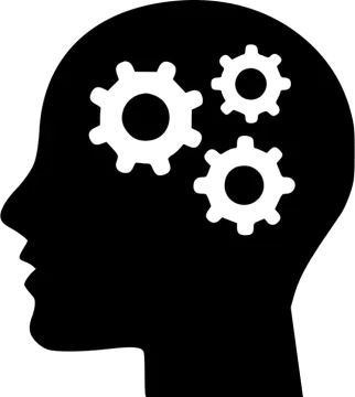 a silhouette of a man's head with gears in the brain