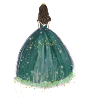 a watercolor painting of a woman in a green dress