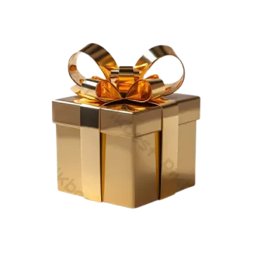 a gold gift box with a bow