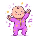 a baby in a purple suit with stars around it