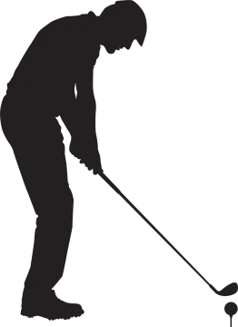 a silhouette of a man playing golf